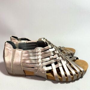 Chocolat Blu Vivienne Pewter Metallic Woven Leather Flat Sandals